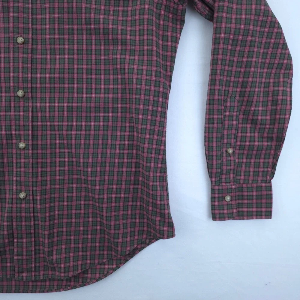 Polo Ralph Lauren Mens Button Down Shirt M Burgundy Green Plaid Long‎ Sleeve